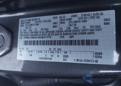 2025 Ford Escape St-Line Select from USA, damaged, VIN 1FMCU9NA1SUB31775